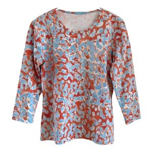 J. McLaughlin Signature Crewneck Animal Print Tee Blue/Orange/White Sz XS